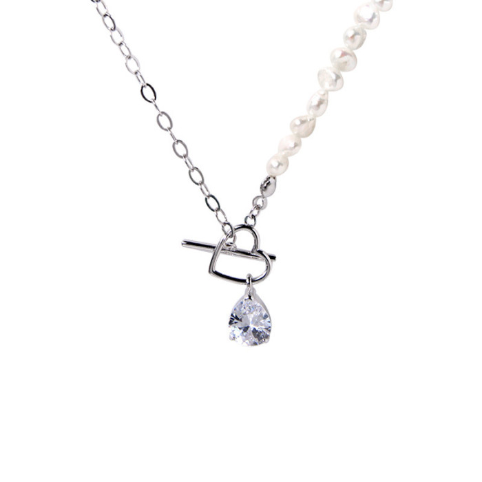 925 Sterling Silver Love To Zirconium Drip Of Water Lock Bone CZ Big Stone Collar Necklaces
