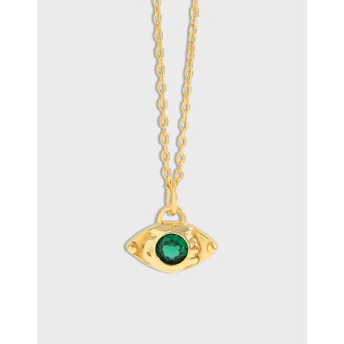 925 Sterling Silver Holus Demon The Eye Green Zirconium CZ Big Stone Necklaces