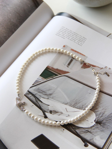 925 Sterling Silver Simple Lock Bone Chain Niche Design Sense Temperament Fresh Water Pearl Collar Necklaces