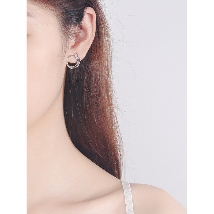 925 Sterling Silver Curving Geometry Female Versatile Ear Ornaments Minimalist Stud Earrings