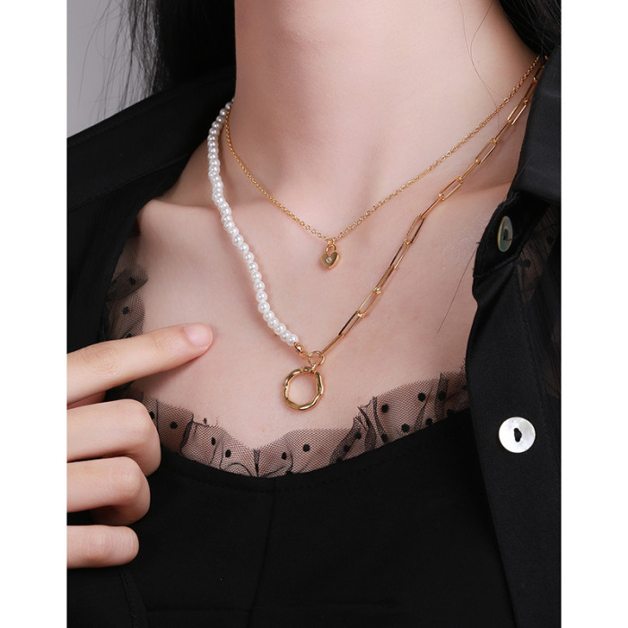 925 Sterling Silver Circle Female Versatile Lock Bone Fresh Water Pearl Collar Necklaces