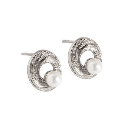 925 Sterling Silver Design Sense Simple Spiral Fresh Water Pearl Stud Earrings