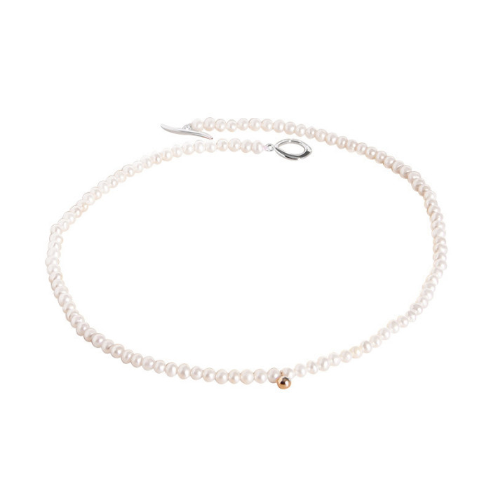 925 Sterling Silver Design Sense Golden Beads Female Versatile Item Ornaments Fresh Water Pearl Necklaces
