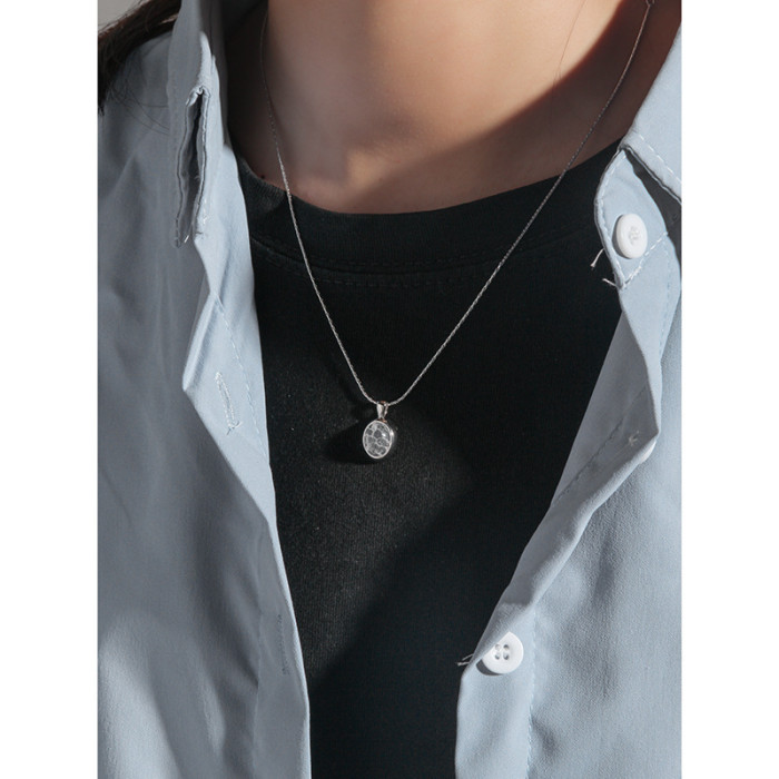 925 Sterling Silver Temperament Personality Simple Lock Bone MoonStone Collar Necklaces
