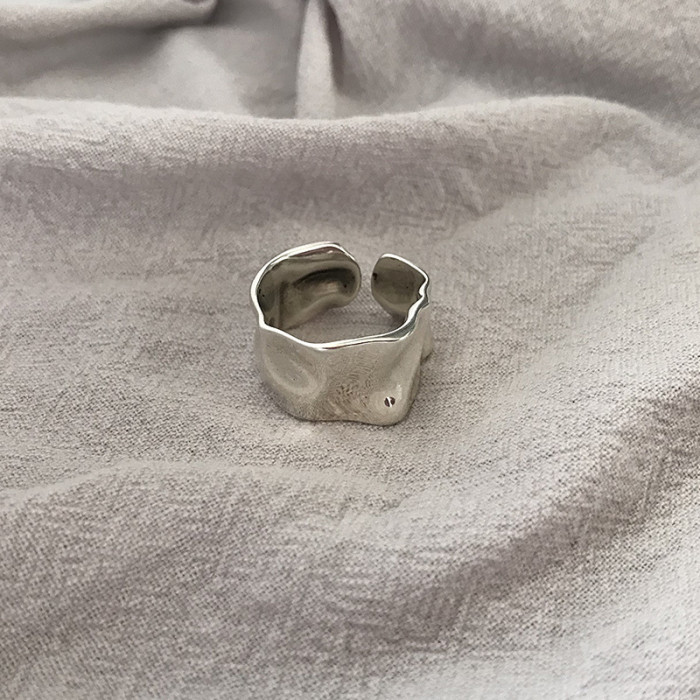 925 Sterling Silver Simple Fold Irregular The Concave Surface Crumpled Rings
