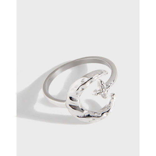 925 Sterling Silver Temperament Fold Star Month Female Versatile Refer To Ring Crumpled Rings