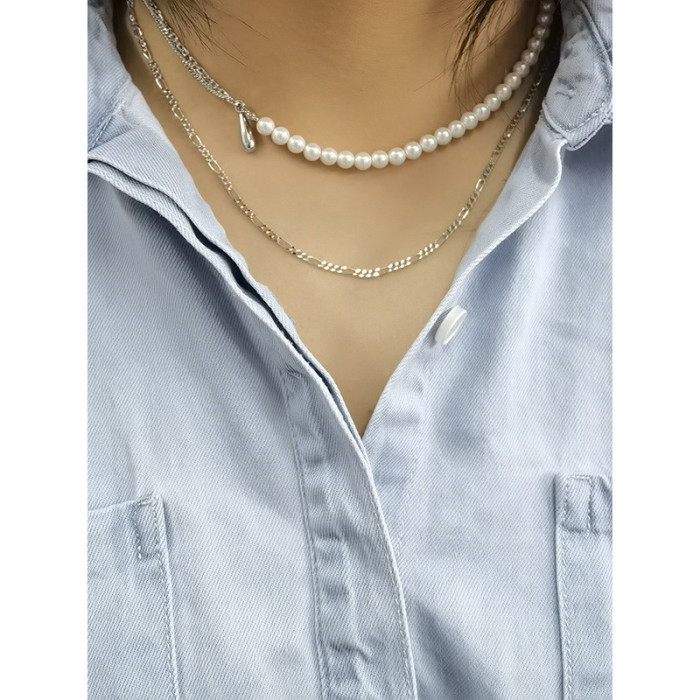 925 Sterling Silver Personality Light Luxury Water Drop Lock Bone Fresh Water Pearl Collar Necklaces