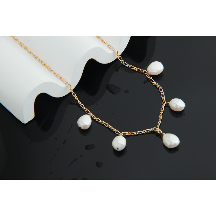 925 Sterling Silver Temperament Five Lock Bone Fresh Water Pearl Collar Necklaces