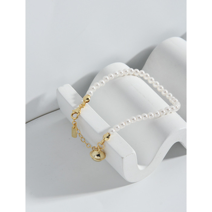 925 Sterling Silver Light Luxury Simple Bell Female Hand Ornaments Fresh Water Pearl Bracelets