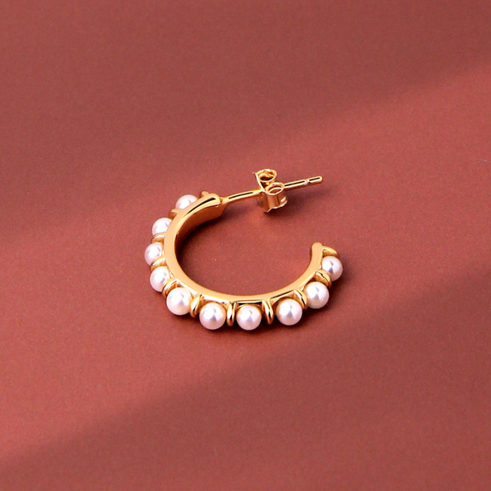 925 Sterling Silver Fashion Light Luxury Beads Flower Ring Fresh Water Pearl Stud Earrings