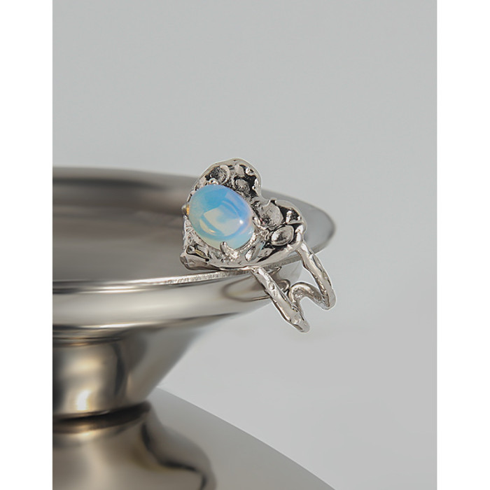 925 Sterling Silver Texture Quality Moonlight Open Your Mouth MoonStone Adjustable Rings