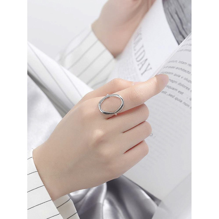 925 Sterling Silver Design Sense Irregular Hollow Out Oval Minimalist Rings