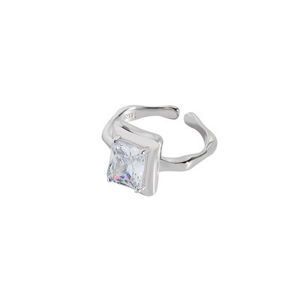 925 Sterling Silver A Versatile Zirconium Irregular Open Your Mouth CZ Big Stone Adjustable Rings