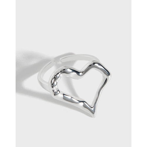 925 Sterling Silver Minimal Fold Irregular Heart Shape Refer To Ring Minimalist Rings