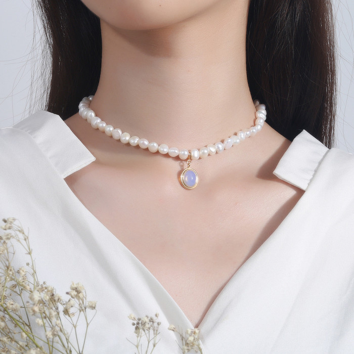 925 Sterling Silver South Korea Natural Barlock Irregular Fresh Water Pearl Necklaces