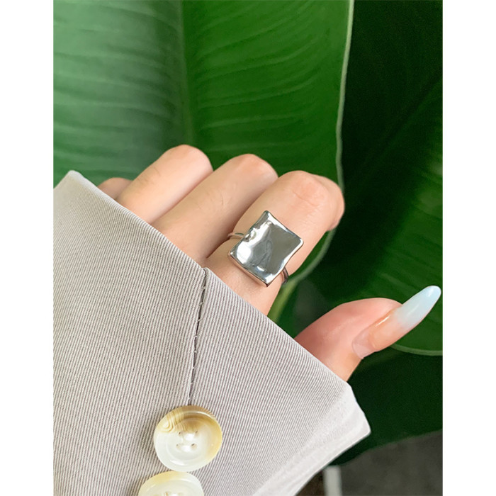 925 Sterling Silver Simple Geometry Square Irregular Refer To Ring Minimalist Rings