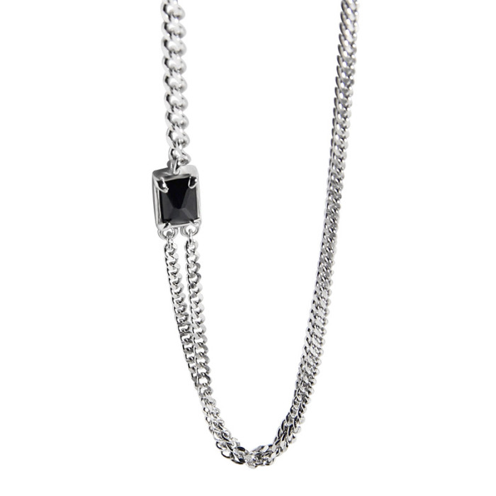925 Sterling Silver Micro Zirconium Cuba Quality Lock Bone CZ Big Stone Collar Necklaces