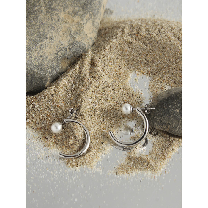 925 Sterling Silver Simple Cold Fresh Water Pearl Stud Earrings