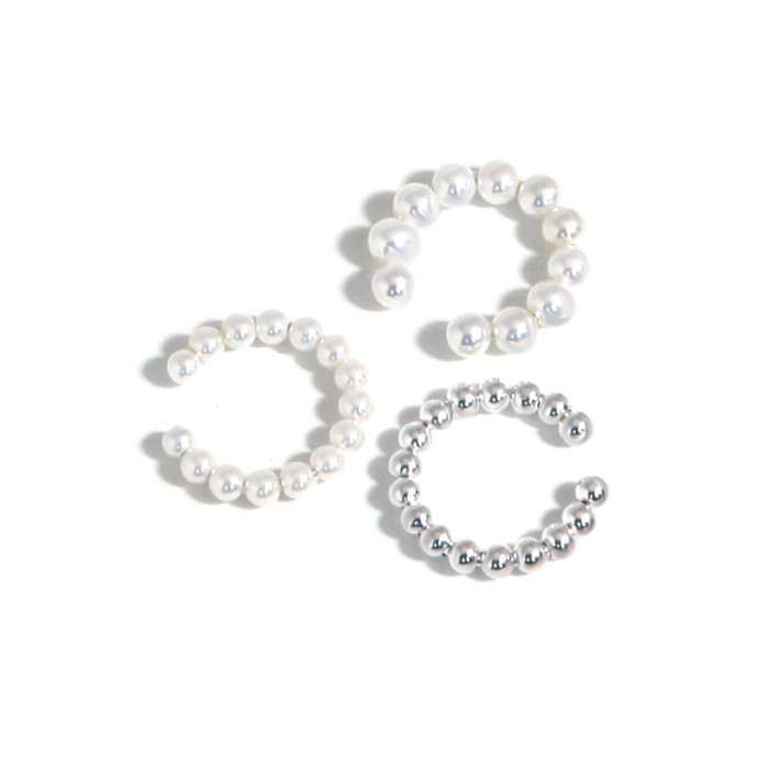 925 Sterling Silver Temperament Beads Circle Ear Hole Female Ear Fresh Water Pearl Clip On Earrings