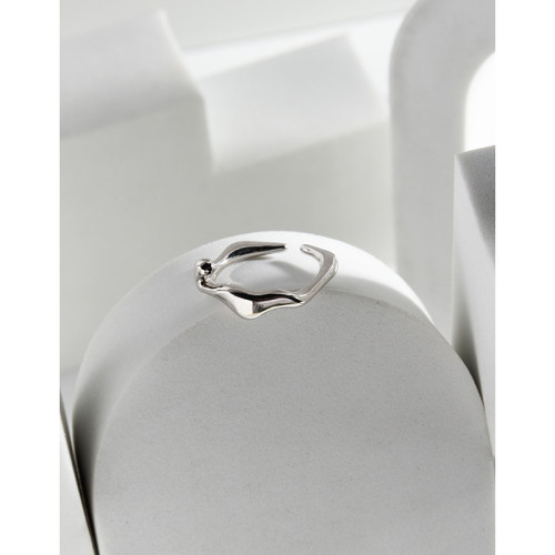 925 Sterling Silver Simple And Versatile Irregular Light Surface Quality Open Your Mouth Minimalist Adjustable Rings