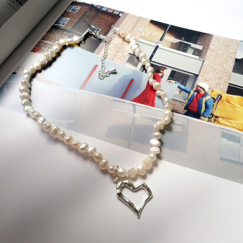 925 Sterling Silver Hollow Out Love Lock Bone Fresh Water Pearl Collar Necklaces