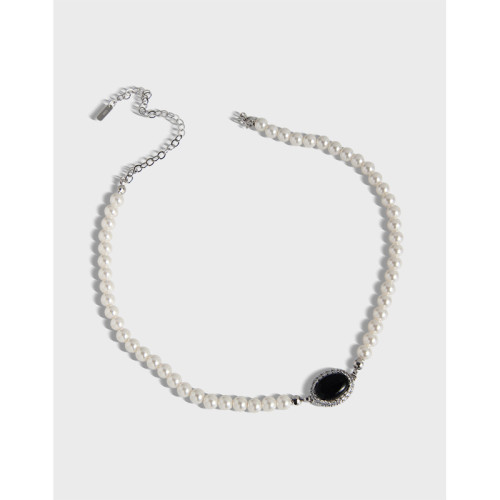925 Sterling Silver Light Luxury Temperament Agate Lock Bone Fresh Water Pearl Collar Necklaces