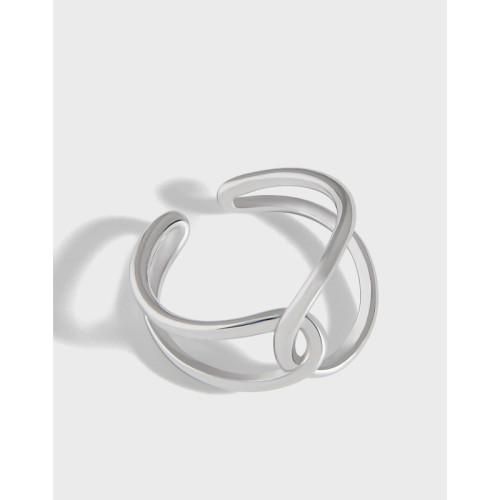 925 Sterling Silver Chic Cross Line Open Your Mouth Refer To Ring Minimalist Adjustable Rings