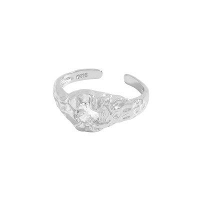 925 Sterling Silver Fold Myrology Zirconium Open Your Mouth Crumpled Adjustable Rings