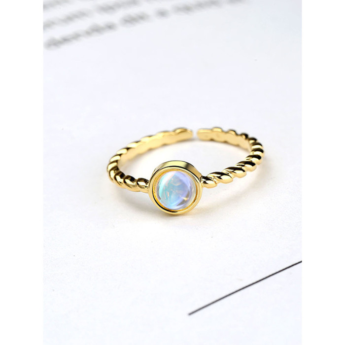 925 Sterling Silver Personality Open Your Mouth Moonlight Refer To Ring MoonStone Adjustable Rings