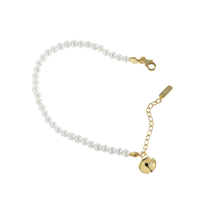 925 Sterling Silver Light Luxury Simple Bell Female Hand Ornaments Fresh Water Pearl Bracelets