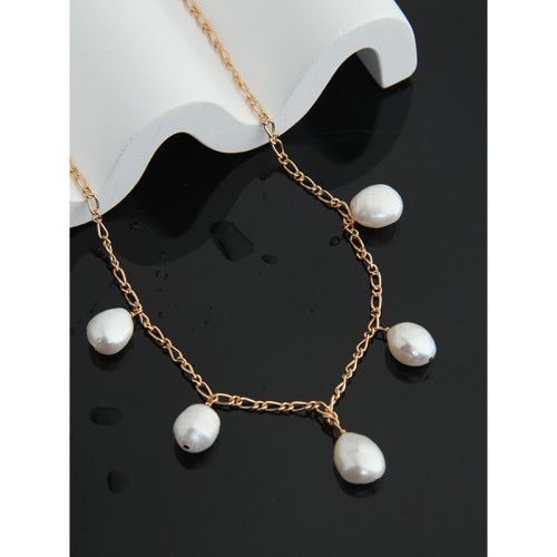 925 Sterling Silver Temperament Five Lock Bone Fresh Water Pearl Collar Necklaces