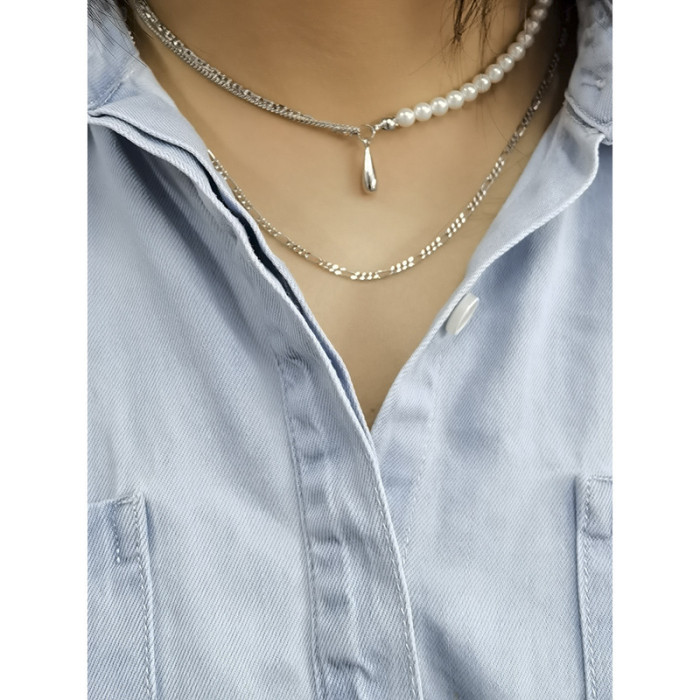 925 Sterling Silver Personality Light Luxury Water Drop Lock Bone Fresh Water Pearl Collar Necklaces