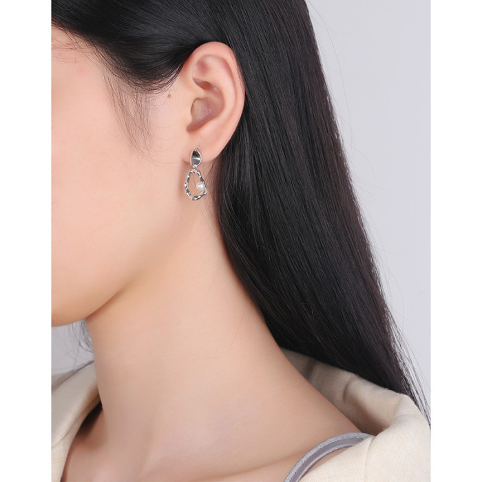 925 Sterling Silver Irregular Female Versatile Minimalist Stud Earrings