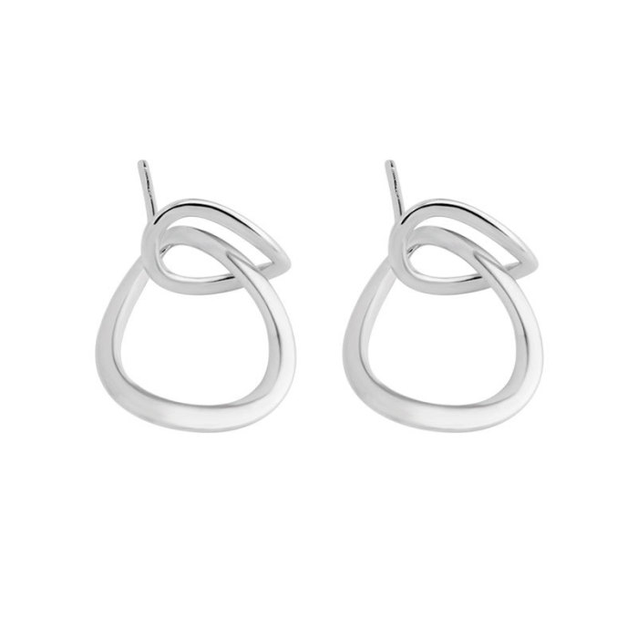 925 Sterling Silver Cold Ring Buckle Water Drop Minimalist Stud Earrings
