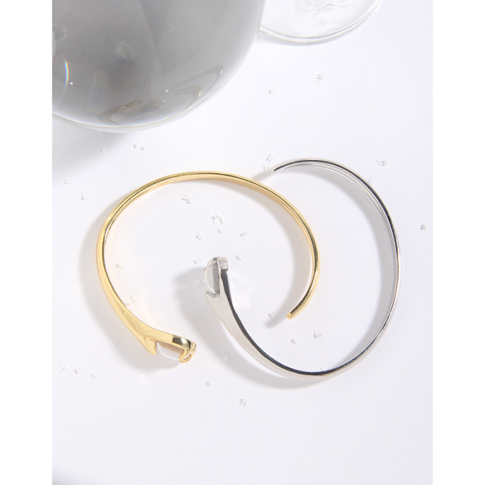 925 Sterling Silver Cold Geometry Round Arc Open Your Mouth Quality Minimalist Bangles