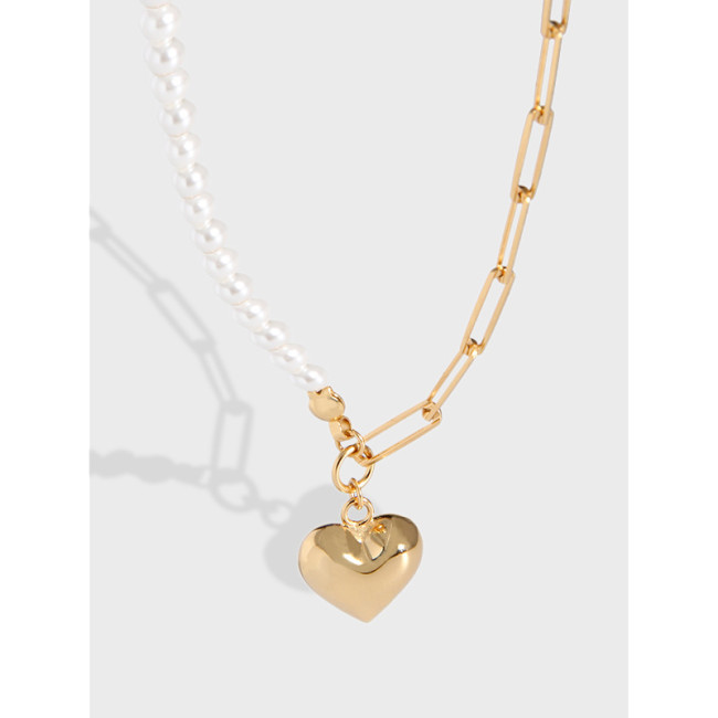 925 Sterling Silver Simple Love Symmetric Lock Bone Fresh Water Pearl Collar Necklaces
