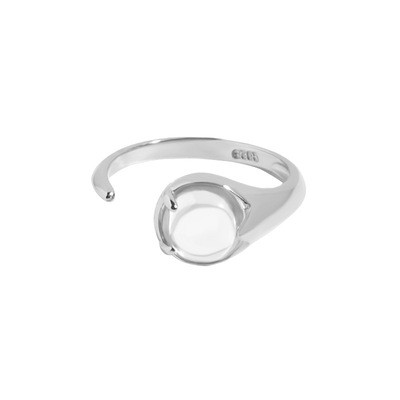 925 Sterling Silver Cold Geometry Round Arc Open Your Mouth Refer To Ring MoonStone Adjustable Rings