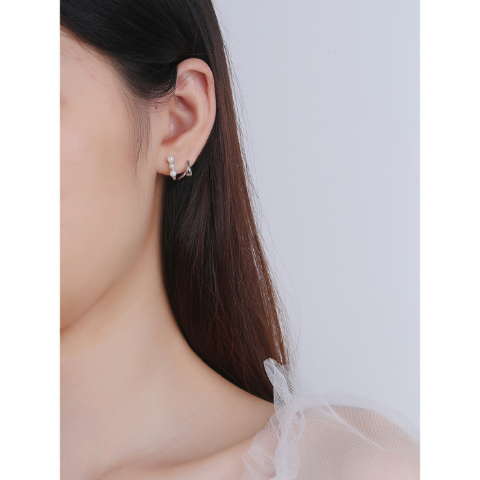 925 Sterling Silver Flow Line Female Versatile Students Ear Ornaments Fresh Water Pearl Stud Earrings