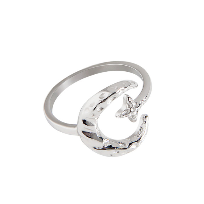 925 Sterling Silver Temperament Fold Star Month Female Versatile Refer To Ring Crumpled Rings