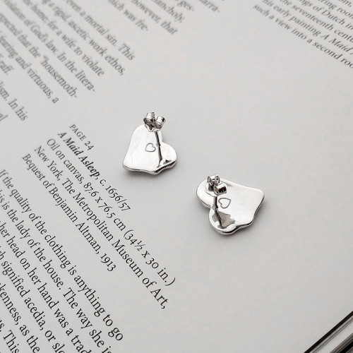 925 Sterling Silver Angel Heart Shape Temperament Minimalist Stud Earrings