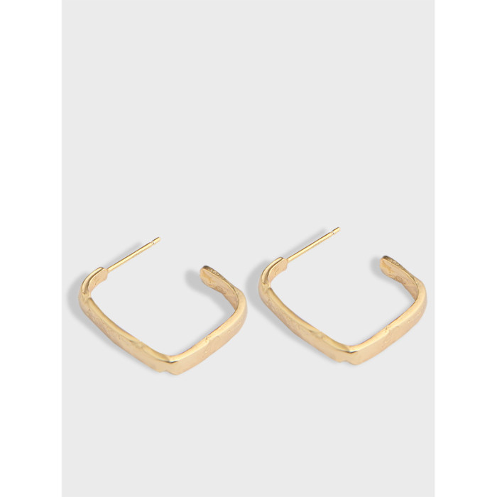 925 Sterling Silver Design Sense Light Luxury Fold Square Hook Minimalist Stud Earrings