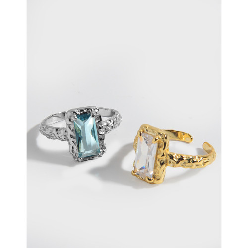 925 Sterling Silver Fold Myrology Sea Blue All-Match Refer To Ring Crumpled with Gemstone Rings