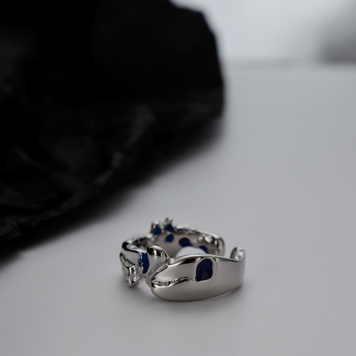 Luxury Niche S925 Sterling Silver Enamel Irregular Texture Ring