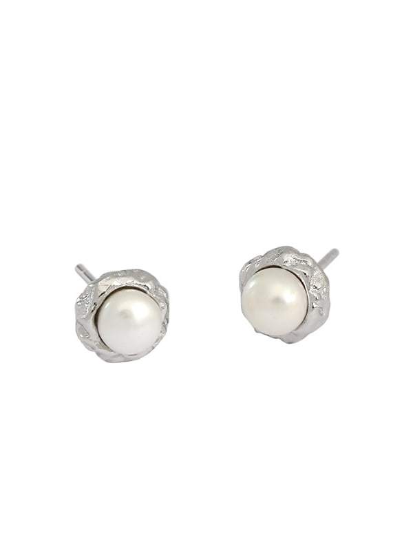 925 Sterling Silver Freshwater Pearl Geometric Vintage Stud Earring