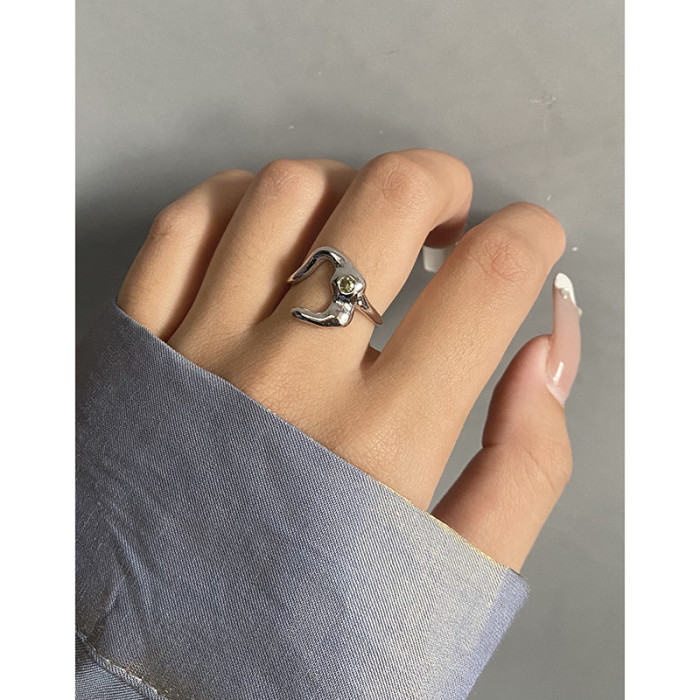 925 Sterling Silver The Moon Fold Myrology Zirconium Refer To Ring Crumpled with Gemstone Rings