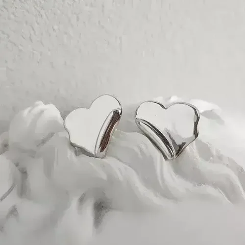 925 Sterling Silver Angel Heart Shape Temperament Minimalist Stud Earrings
