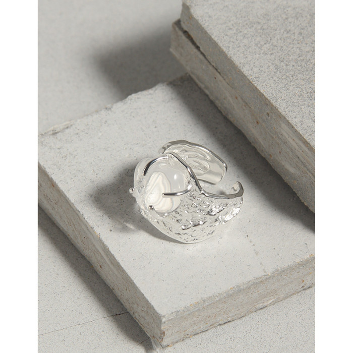 925 Sterling Silver Irregular Crystal Heavy Industry Fold Myrology Crumpled with Gemstone Rings