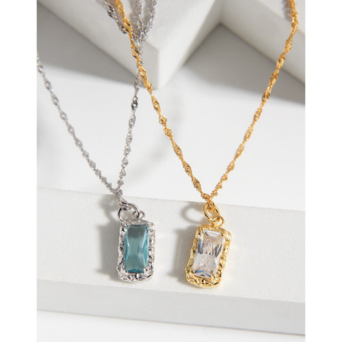 925 Sterling Silver Simple Personality Sea Blue Lock Bone Crumpled with Gemstone Collar Necklaces