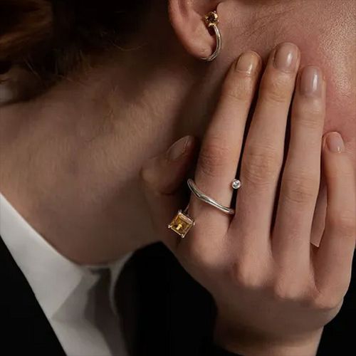 Color Diamond Ring Women Linear Retro Multicolor Exaggerated Personalized Index Finger Ring Cold Wind Niche Hand Jewelry