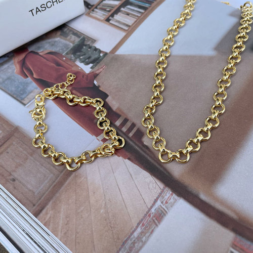 Bracelet Women Niche Design Fashion Thick Chain Splicing Cold Wind Clavicle Chain Personality Copper Plated Gold Necklace Man